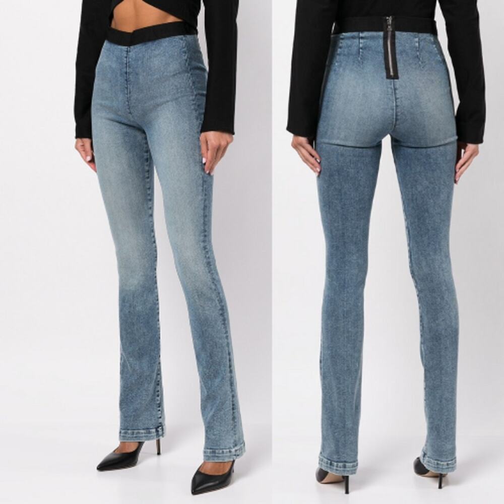 RTA Lais Slim Leg Denim Trousers Jeans Elastic Waist Bootcut Blue Size Large